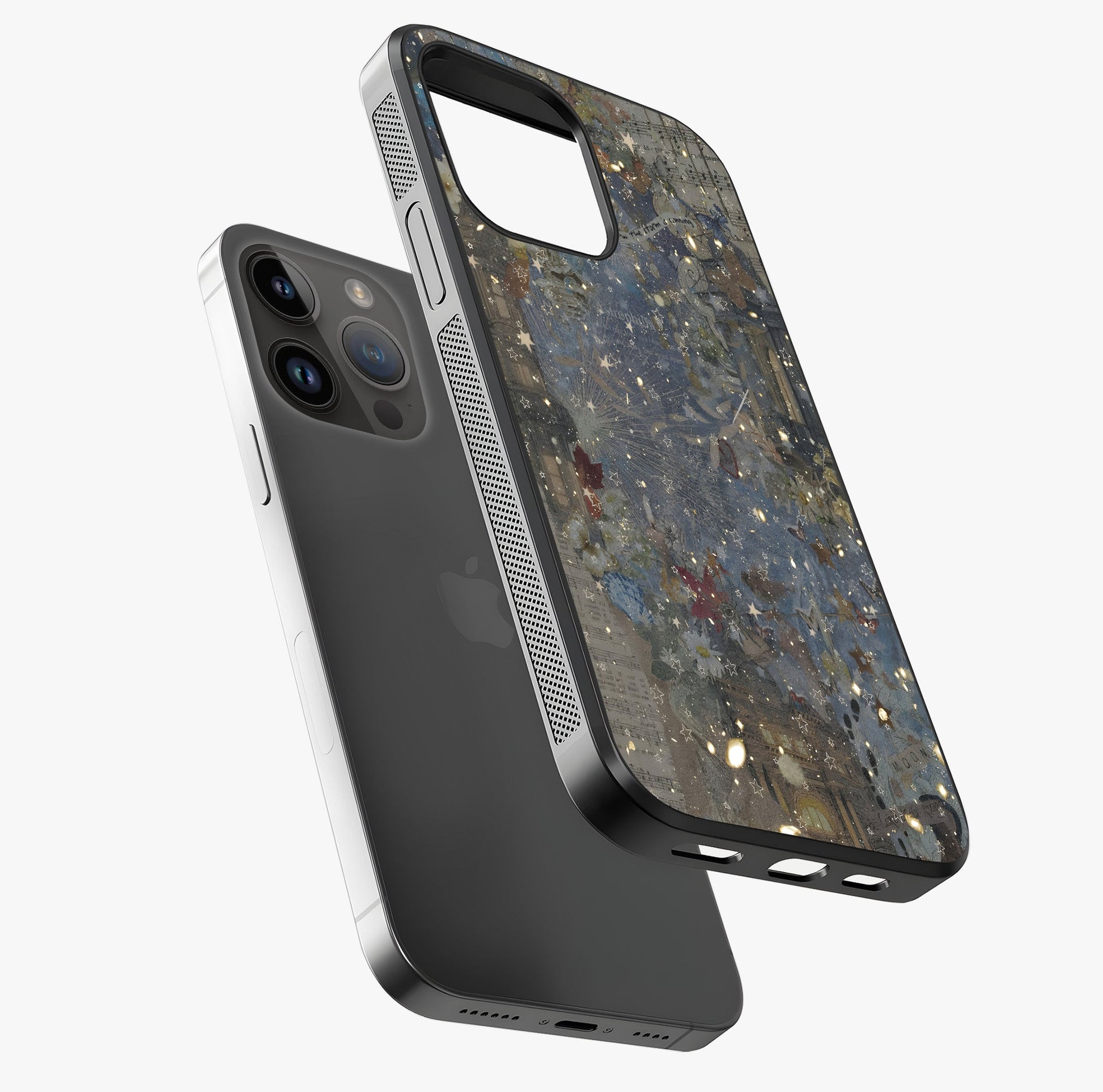Aesthetic Astrolophia Glass Case laid diagonally highlighting side profile, edges and glossy glass shine.