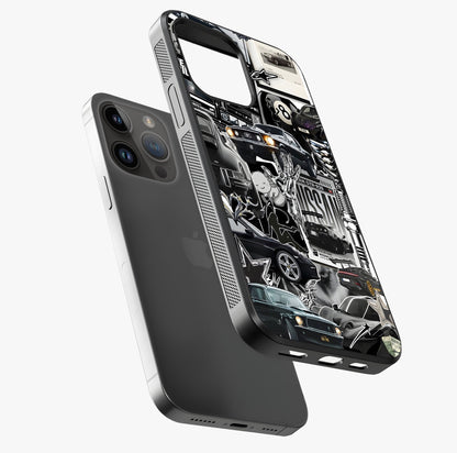 Aesthetic Dark Love Glass Case laid diagonally highlighting side profile, edges and glossy glass shine.