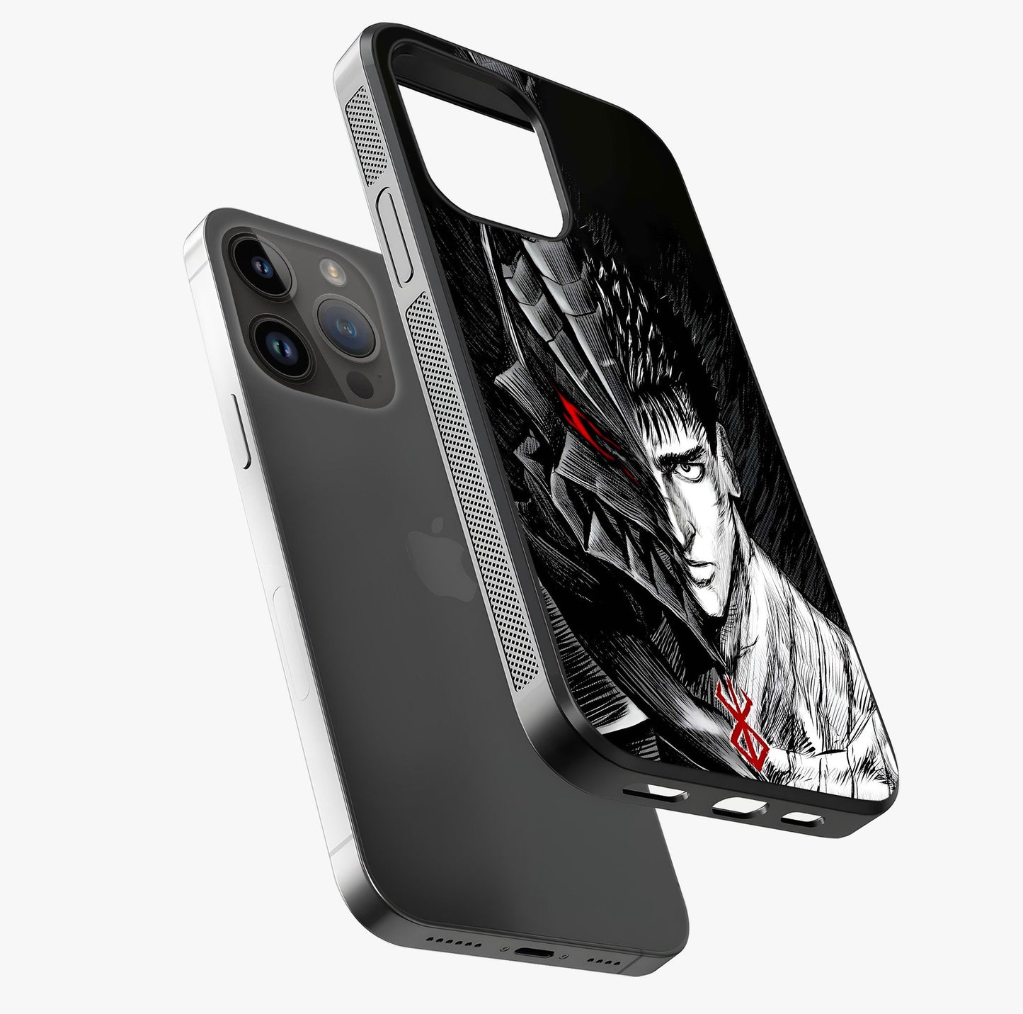 Berserker Blood Oath Glass Case laid diagonally highlighting side profile, edges and glossy glass shine.
