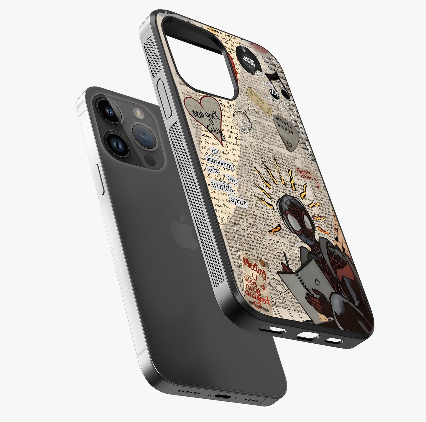 City Dream Sketch Glass Case laid diagonally highlighting side profile, edges and glossy glass shine.