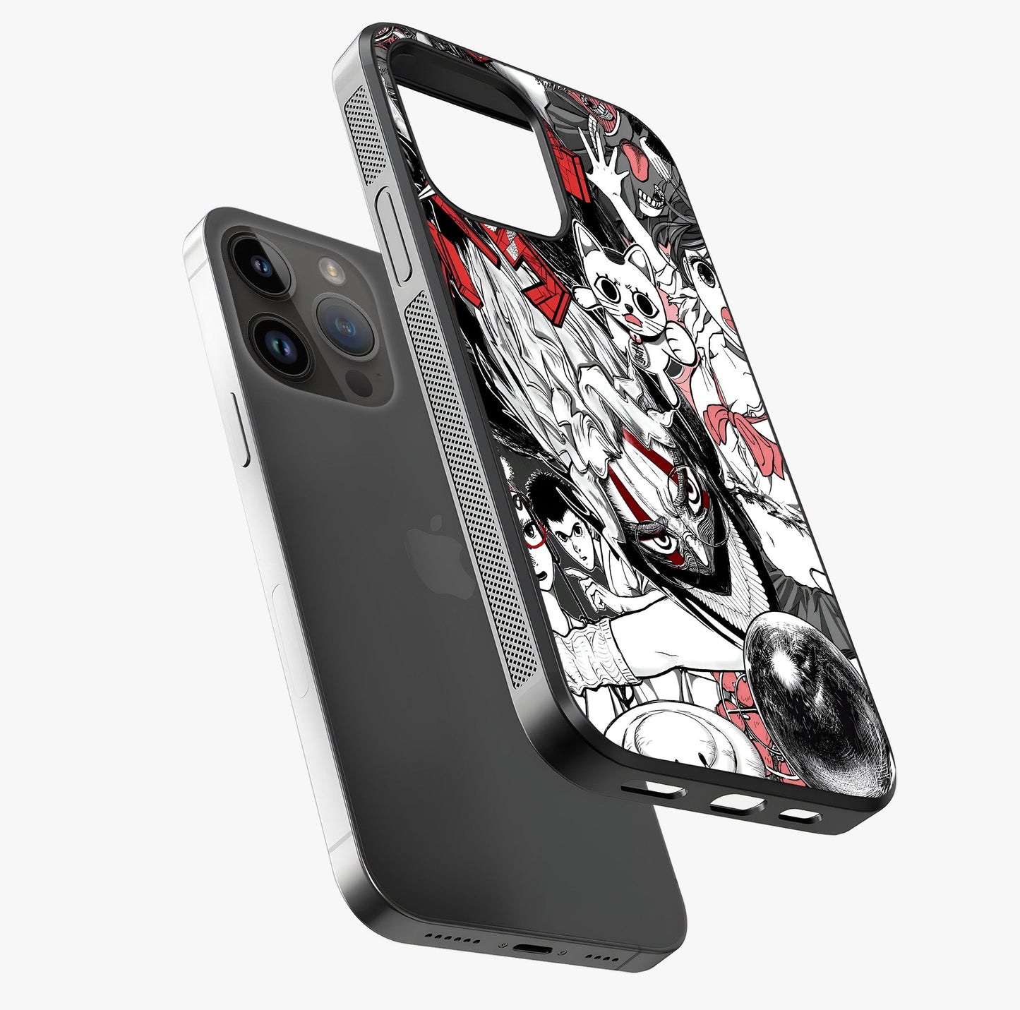 Crimson Chaos Panel Glass Case laid diagonally highlighting side profile, edges and glossy glass shine.