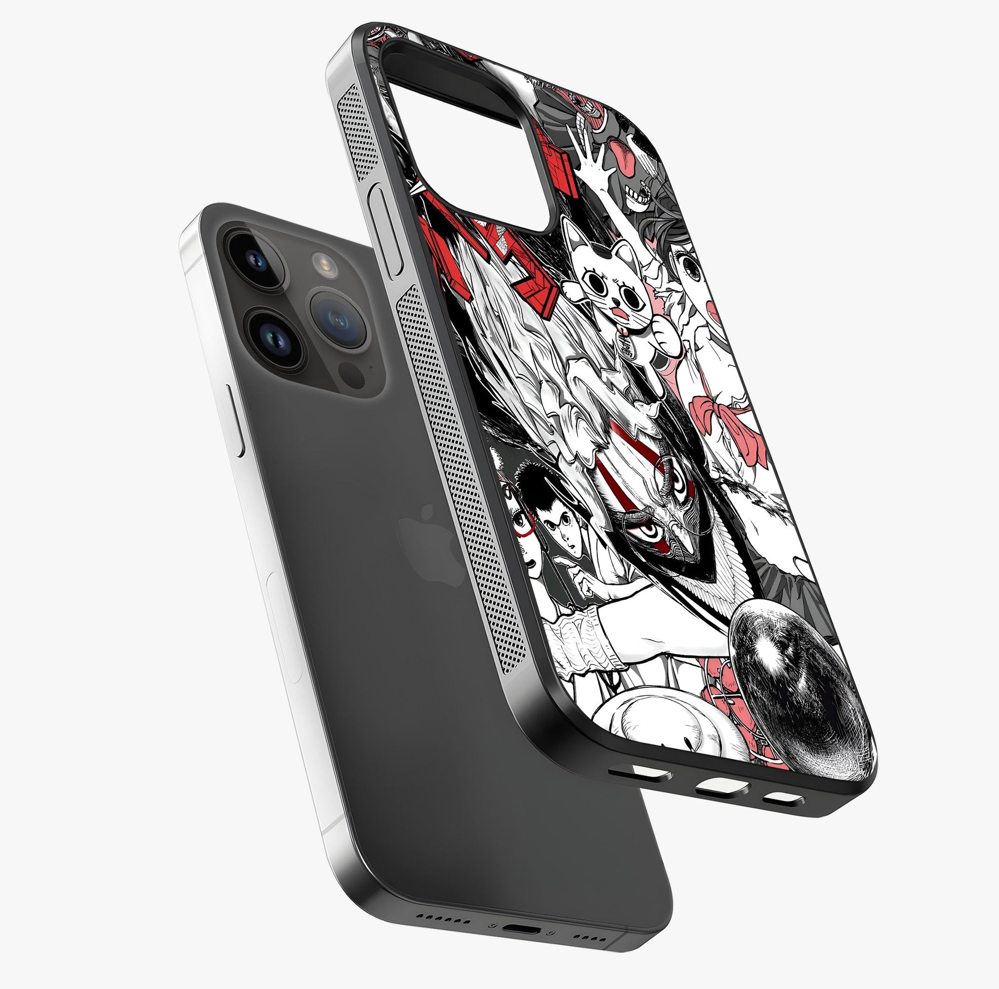 Crimson Chaos Panel Glass Case laid diagonally highlighting side profile, edges and glossy glass shine.