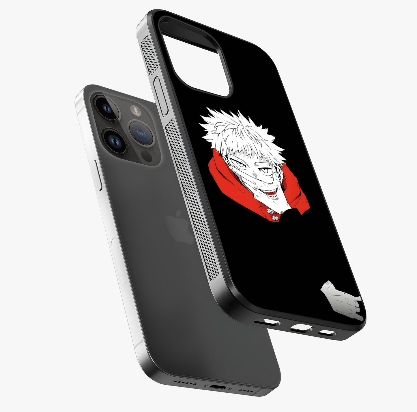 Crimson Chaos Smile Glass Case laid diagonally highlighting side profile, edges and glossy glass shine.