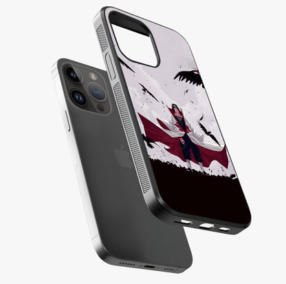 Crimson Crow Ascension Glass Case laid diagonally highlighting side profile, edges and glossy glass shine.