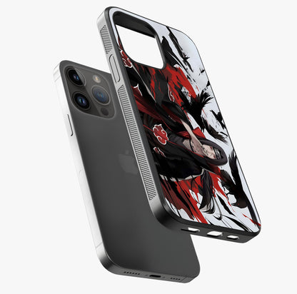 Crimson Crow Illusion Glass Case laid diagonally highlighting side profile, edges and glossy glass shine.