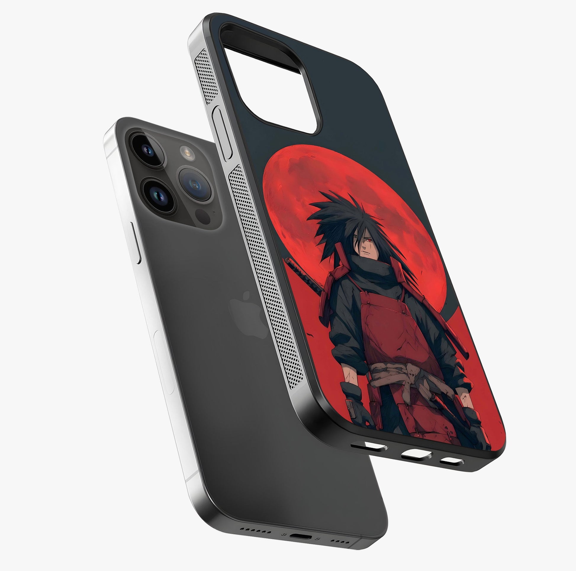Crimson Moon Warlord Glass Case laid diagonally highlighting side profile, edges and glossy glass shine.