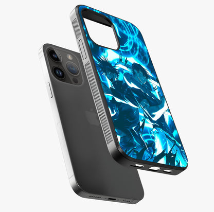 Cursed Energy Clash Glass Case laid diagonally highlighting side profile, edges and glossy glass shine.