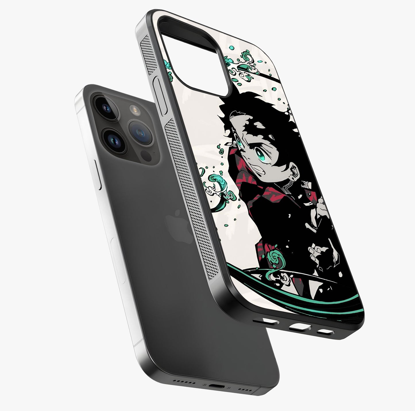 Demon Slayer Glass Case laid diagonally highlighting side profile, edges and glossy glass shine.