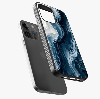 Ethereal Paper Marble Glass Case laid diagonally highlighting side profile, edges and glossy glass shine.