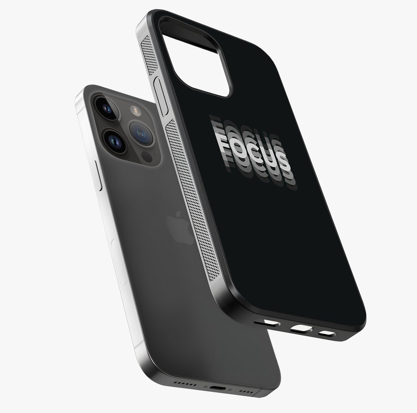 Focus Mode On Glass Case laid diagonally highlighting side profile, edges and glossy glass shine.