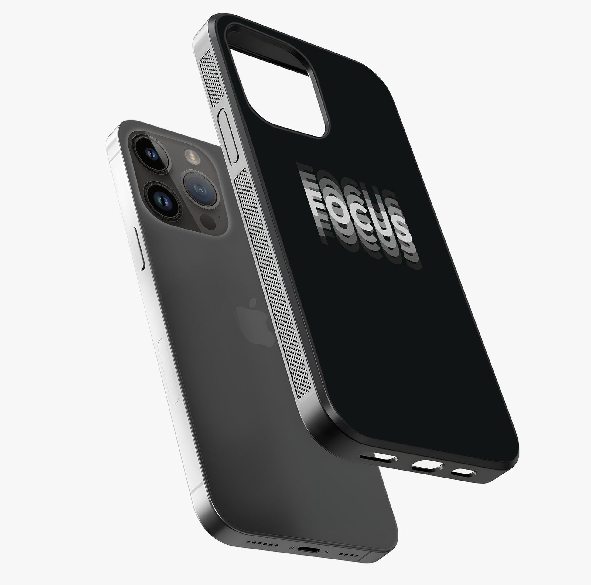 Focus Mode On Glass Case laid diagonally highlighting side profile, edges and glossy glass shine.