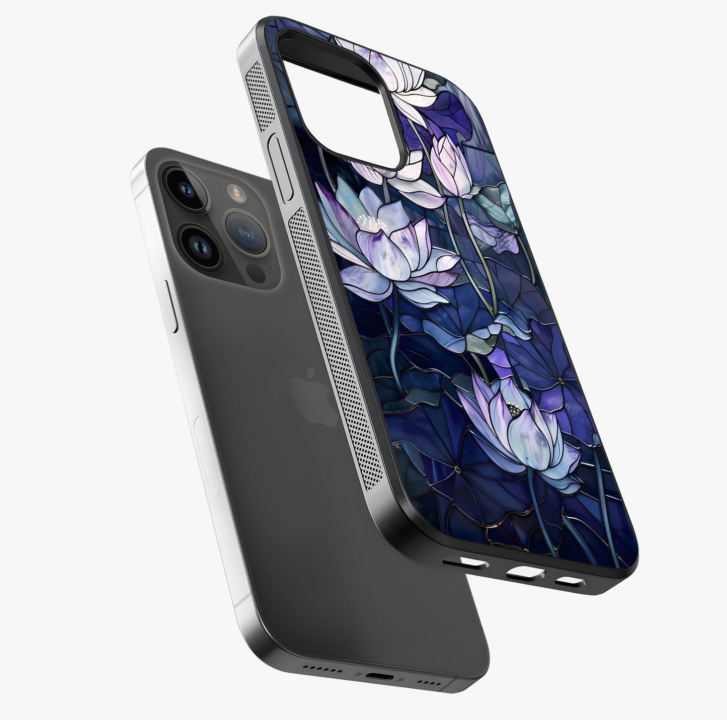 Gloss Petal Rush Glass Case laid diagonally highlighting side profile, edges and glossy glass shine.