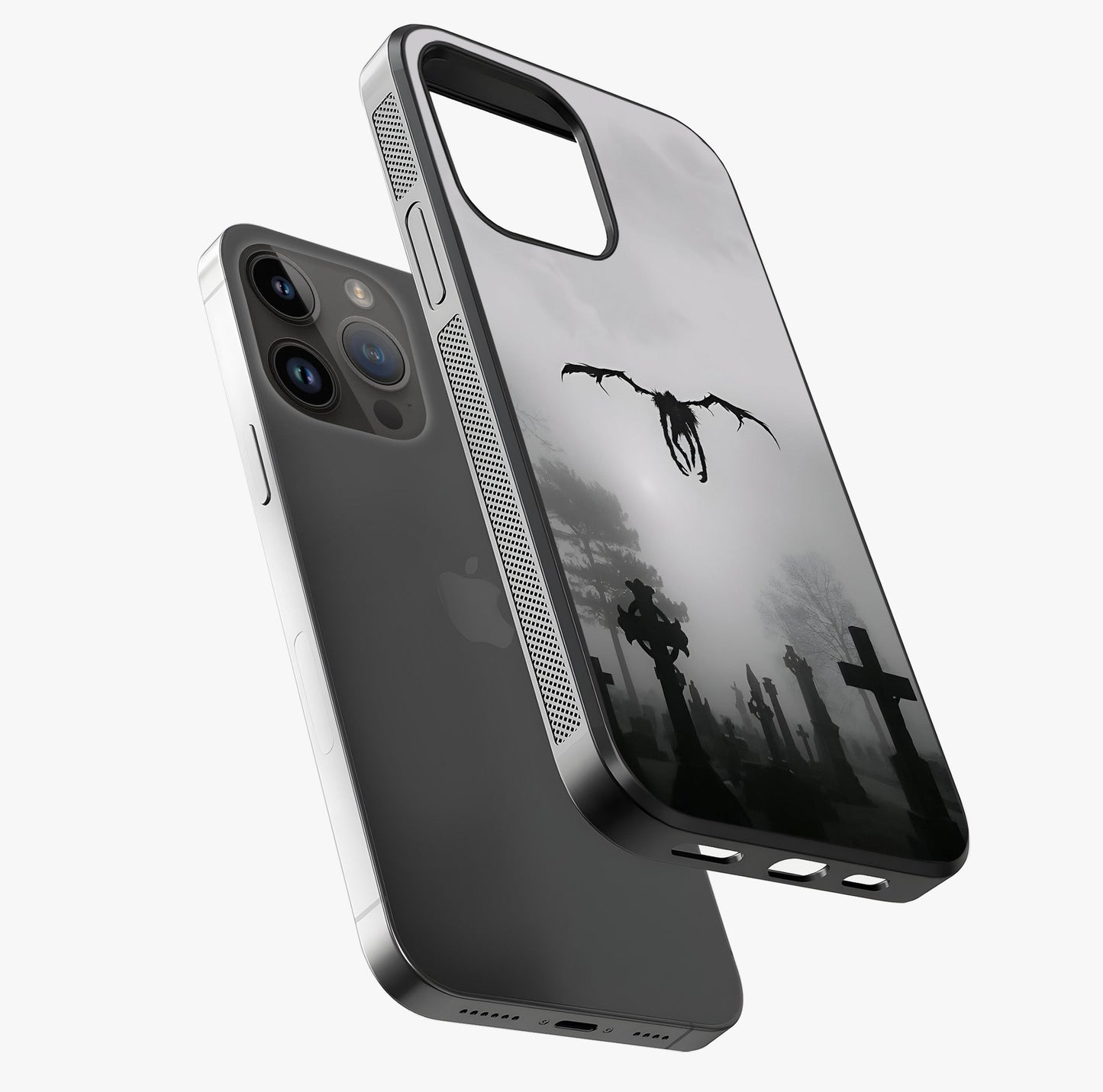 Graveyard Shadow Descent Glass Case laid diagonally highlighting side profile, edges and glossy glass shine.