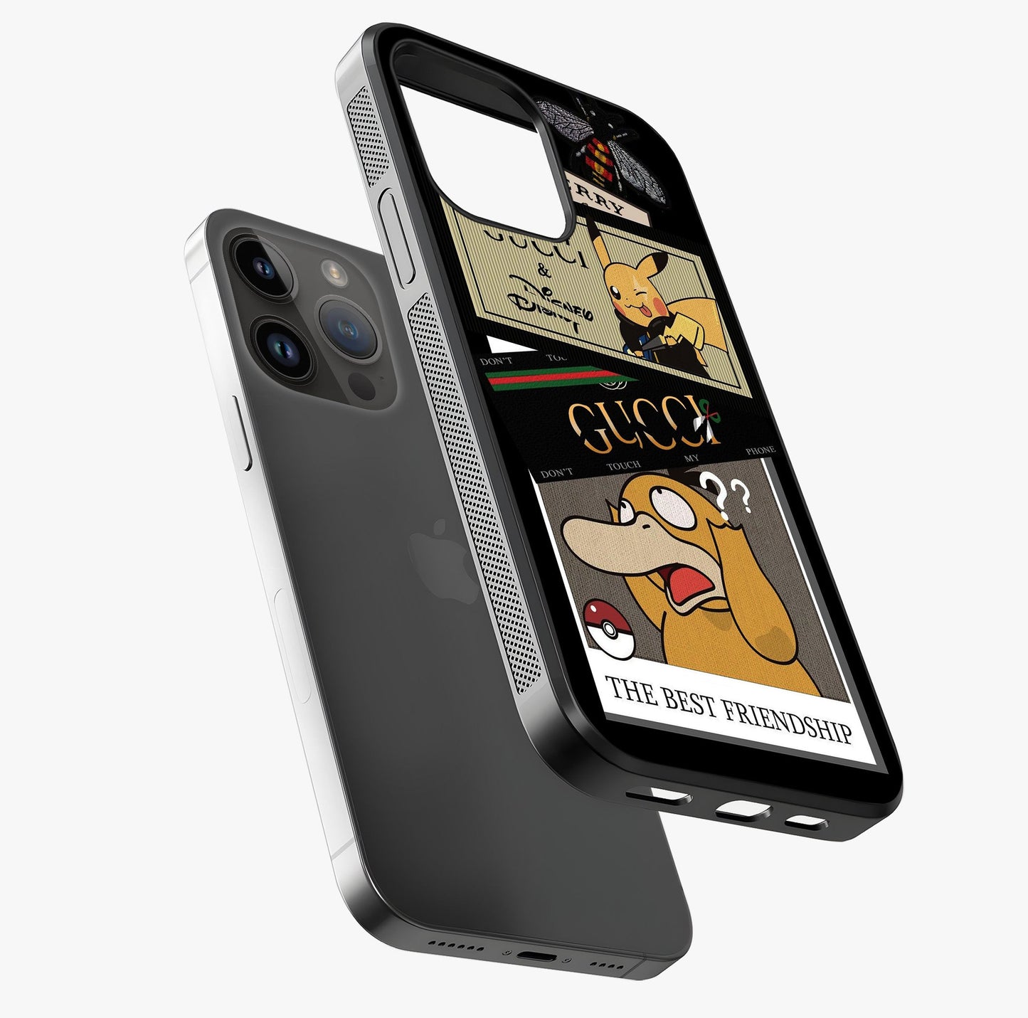 Gucci Play Mashup Glass Case laid diagonally highlighting side profile, edges and glossy glass shine.