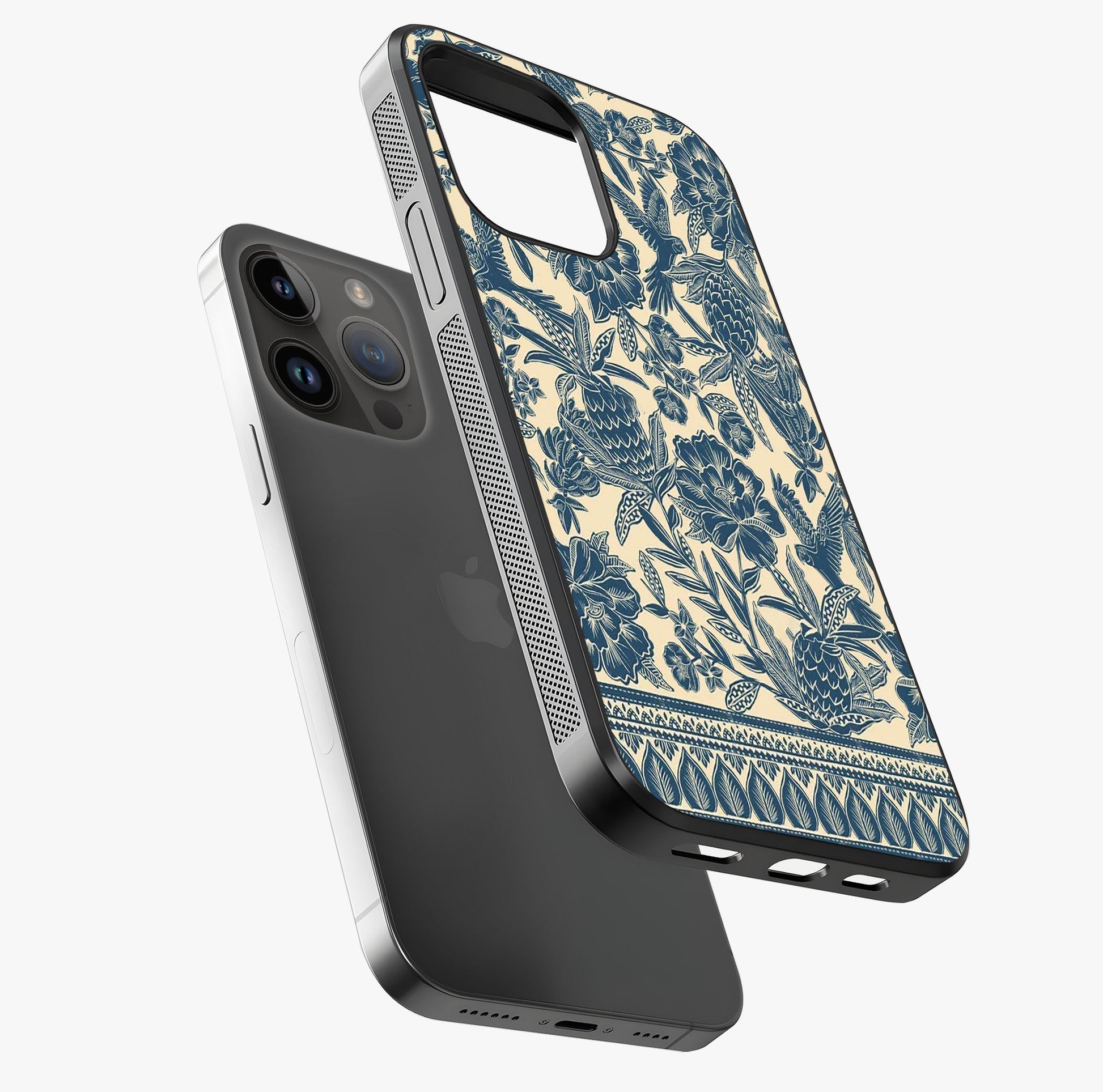 Heirloom Wild Bloom Glass Case laid diagonally highlighting side profile, edges and glossy glass shine.