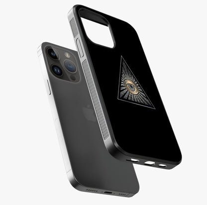 Illuminati Evil Glass Case laid diagonally highlighting side profile, edges and glossy glass shine.