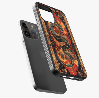 Inferno Dragon Soul Glass Case laid diagonally highlighting side profile, edges and glossy glass shine.