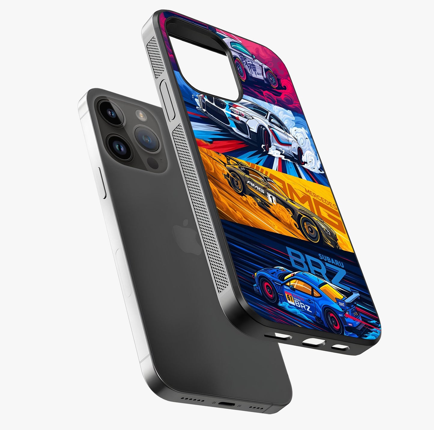 Jdm Sports Car Glass Case laid diagonally highlighting side profile, edges and glossy glass shine.