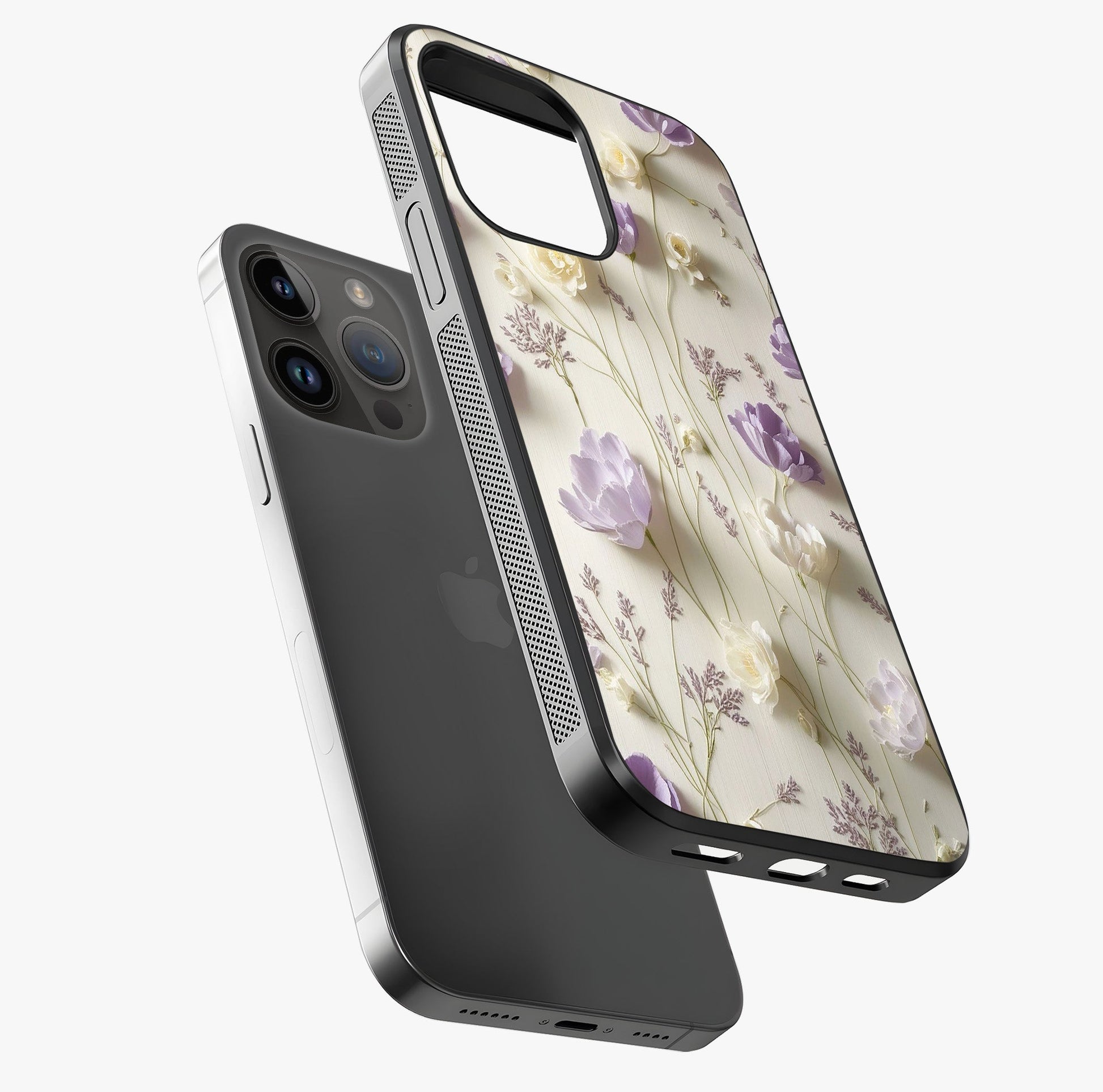 Lilac Breeze Harmony Glass Case laid diagonally highlighting side profile, edges and glossy glass shine.