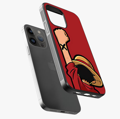 Luffy X Spirit Glass Case laid diagonally highlighting side profile, edges and glossy glass shine.