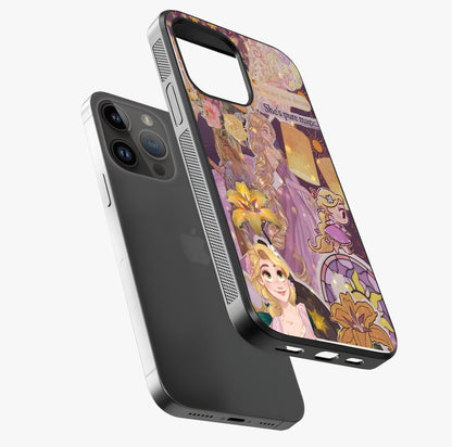 Magical Tangled Dream Glass Case laid diagonally highlighting side profile, edges and glossy glass shine.