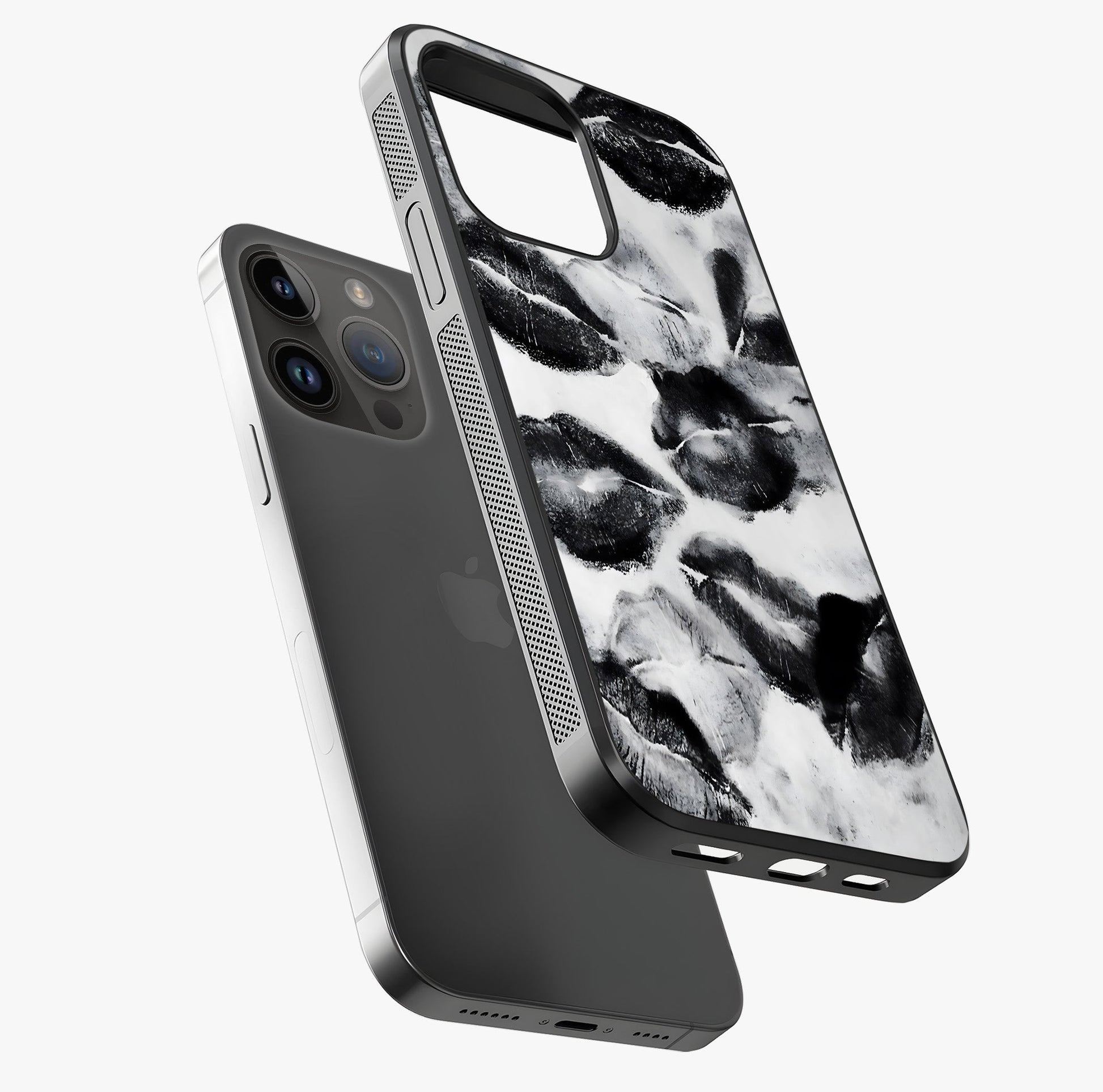 Midnight Kiss Marks Glass Case laid diagonally highlighting side profile, edges and glossy glass shine.