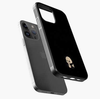 Midnight Panda Love Glass Case laid diagonally highlighting side profile, edges and glossy glass shine.