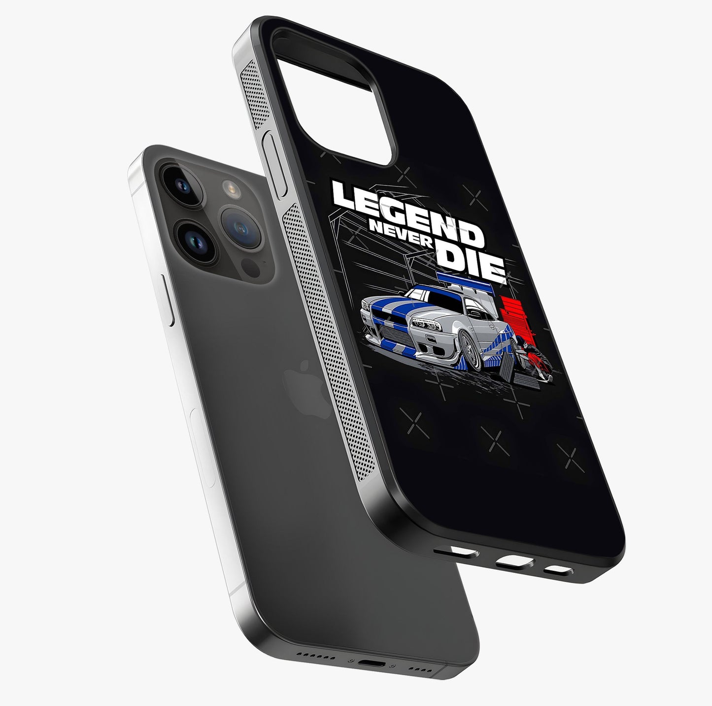 Midnight Racing Legacy Glass Case laid diagonally highlighting side profile, edges and glossy glass shine.