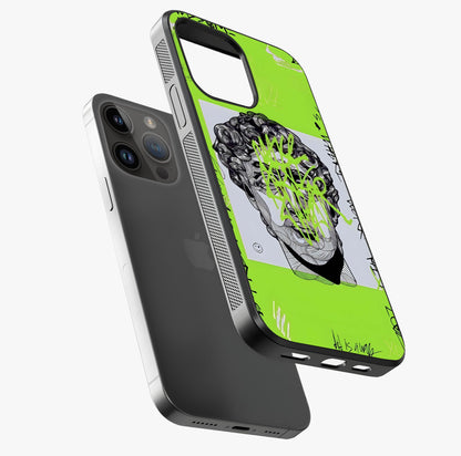 Neo Graffiti Rebellion Glass Case laid diagonally highlighting side profile, edges and glossy glass shine.