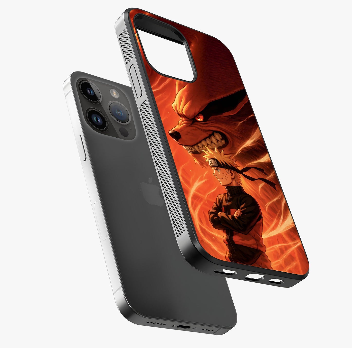 Nine Tails Legacy Glass Case laid diagonally highlighting side profile, edges and glossy glass shine.