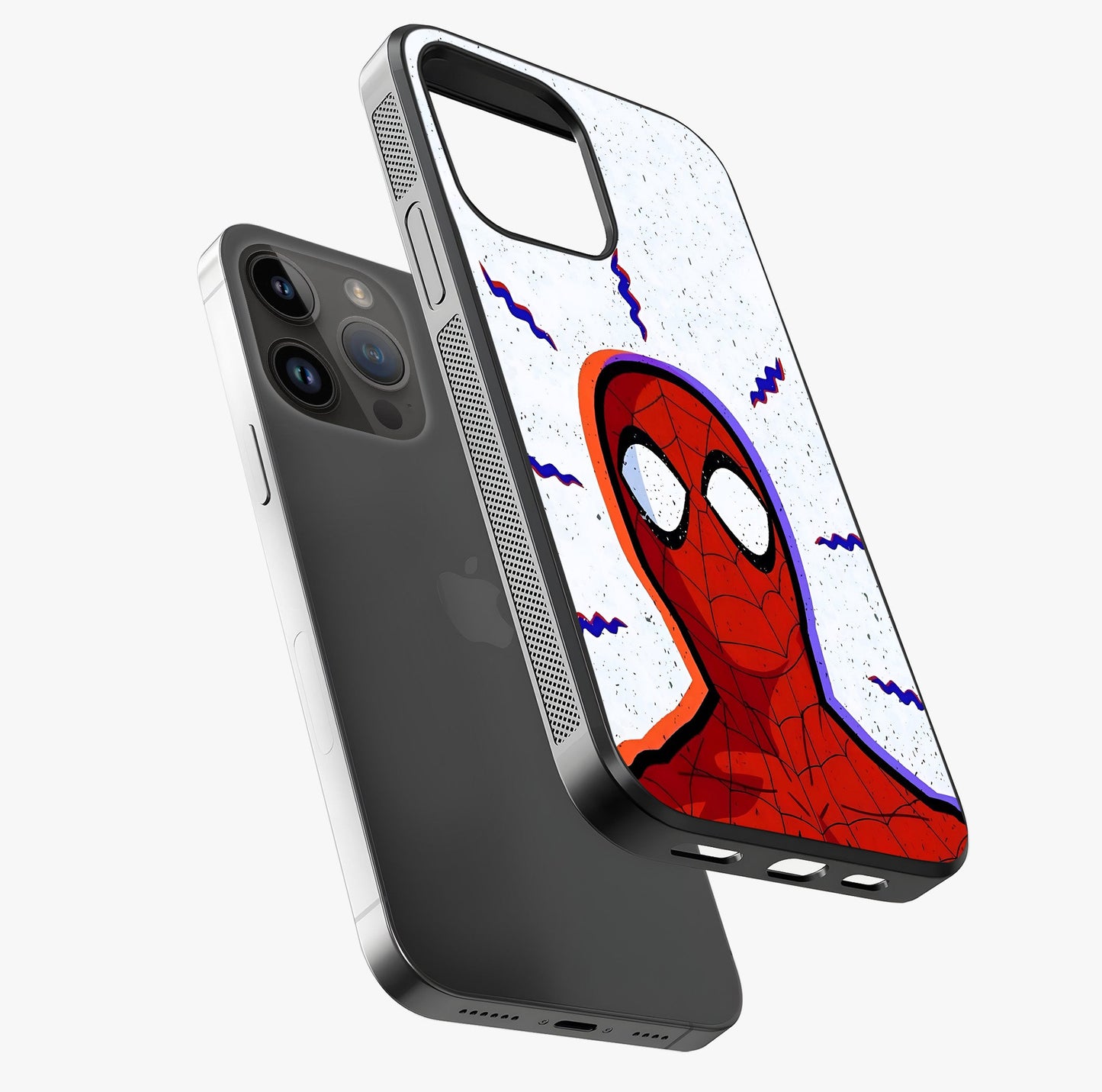 Omg Spiderman Glass Case laid diagonally highlighting side profile, edges and glossy glass shine.