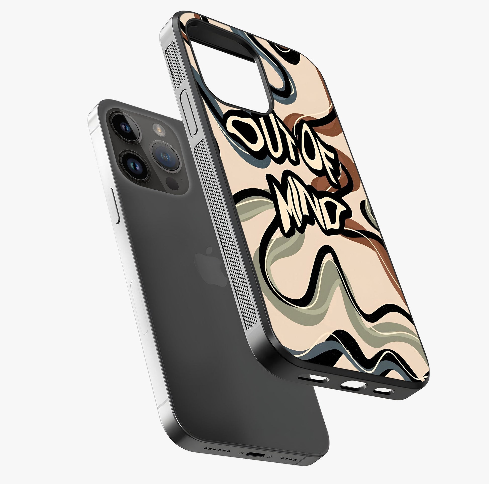 Out Of Mind Glass Case laid diagonally highlighting side profile, edges and glossy glass shine.