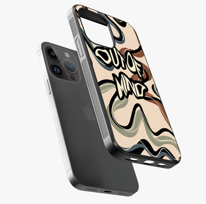 Out Of Mind Glass Case laid diagonally highlighting side profile, edges and glossy glass shine.