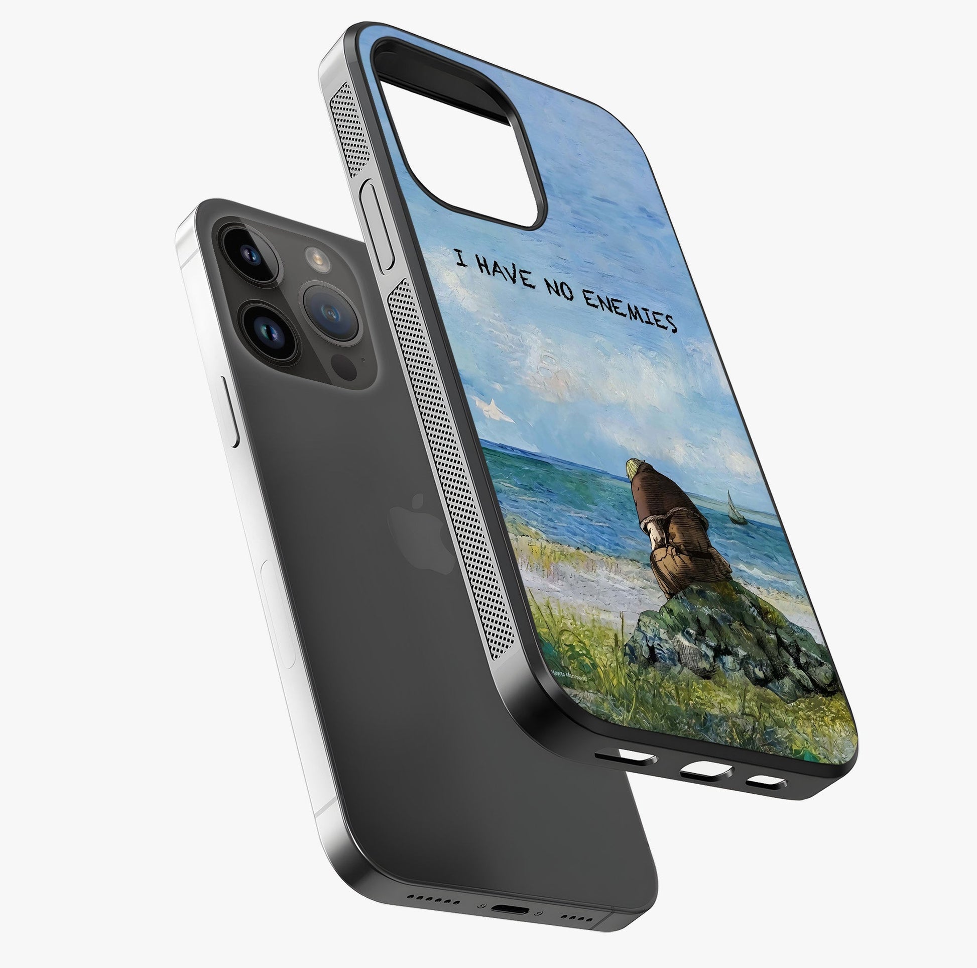 Peace Beyond War Glass Case laid diagonally highlighting side profile, edges and glossy glass shine.
