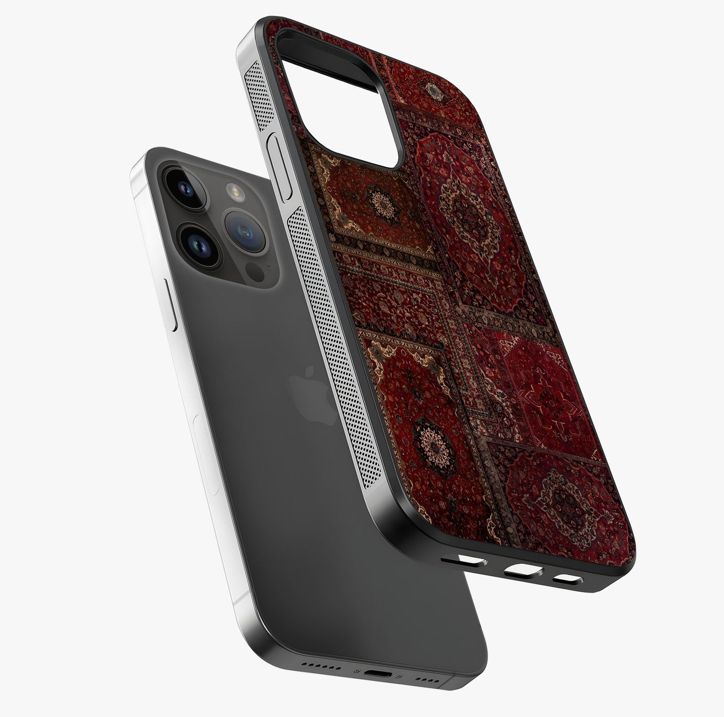 Persian Velvet Tale Glass Case laid diagonally highlighting side profile, edges and glossy glass shine.