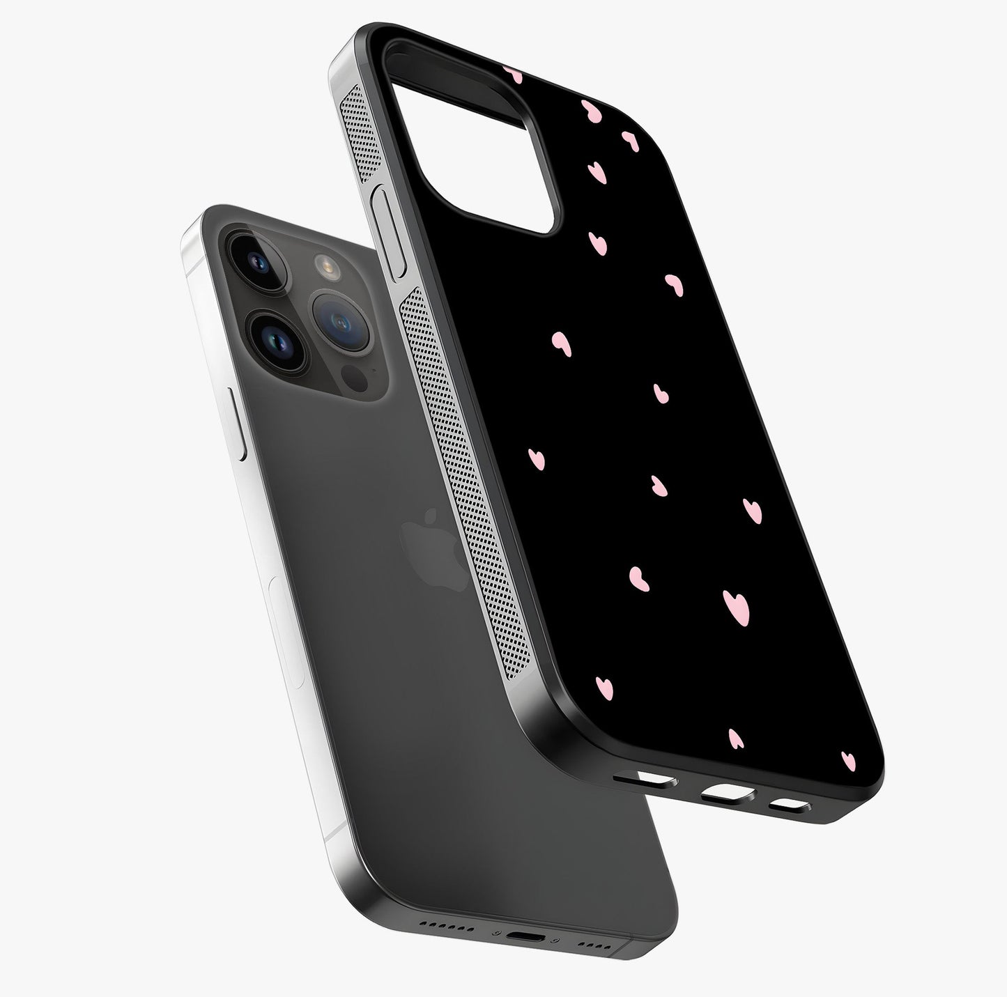 Pink Love Drops Glass Case laid diagonally highlighting side profile, edges and glossy glass shine.