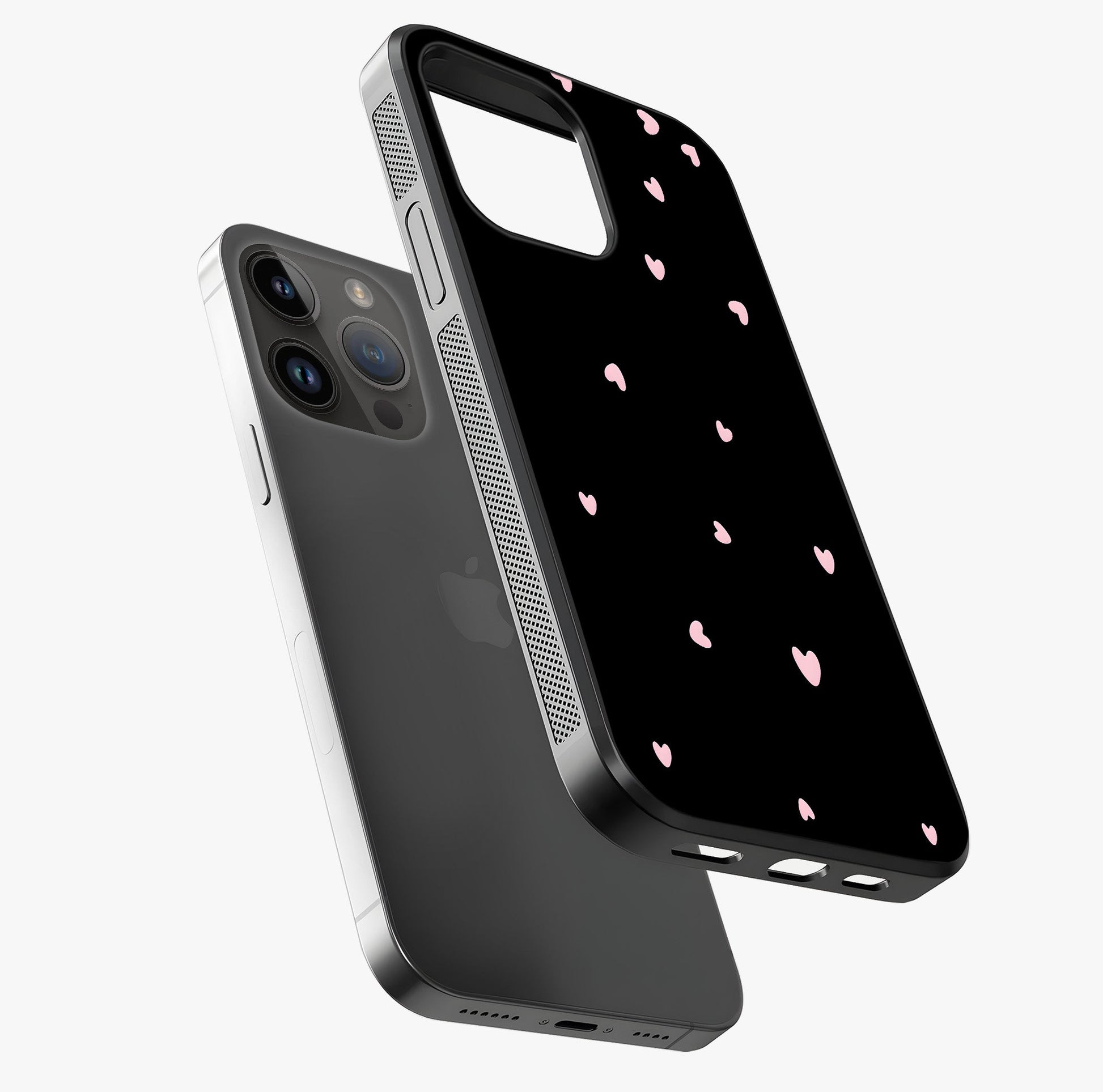 Pink Love Drops Glass Case laid diagonally highlighting side profile, edges and glossy glass shine.
