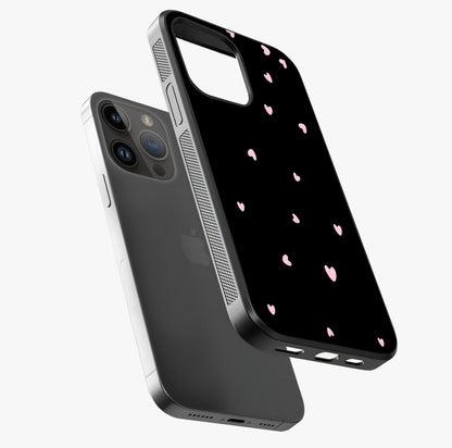 Pink Love Drops Glass Case laid diagonally highlighting side profile, edges and glossy glass shine.