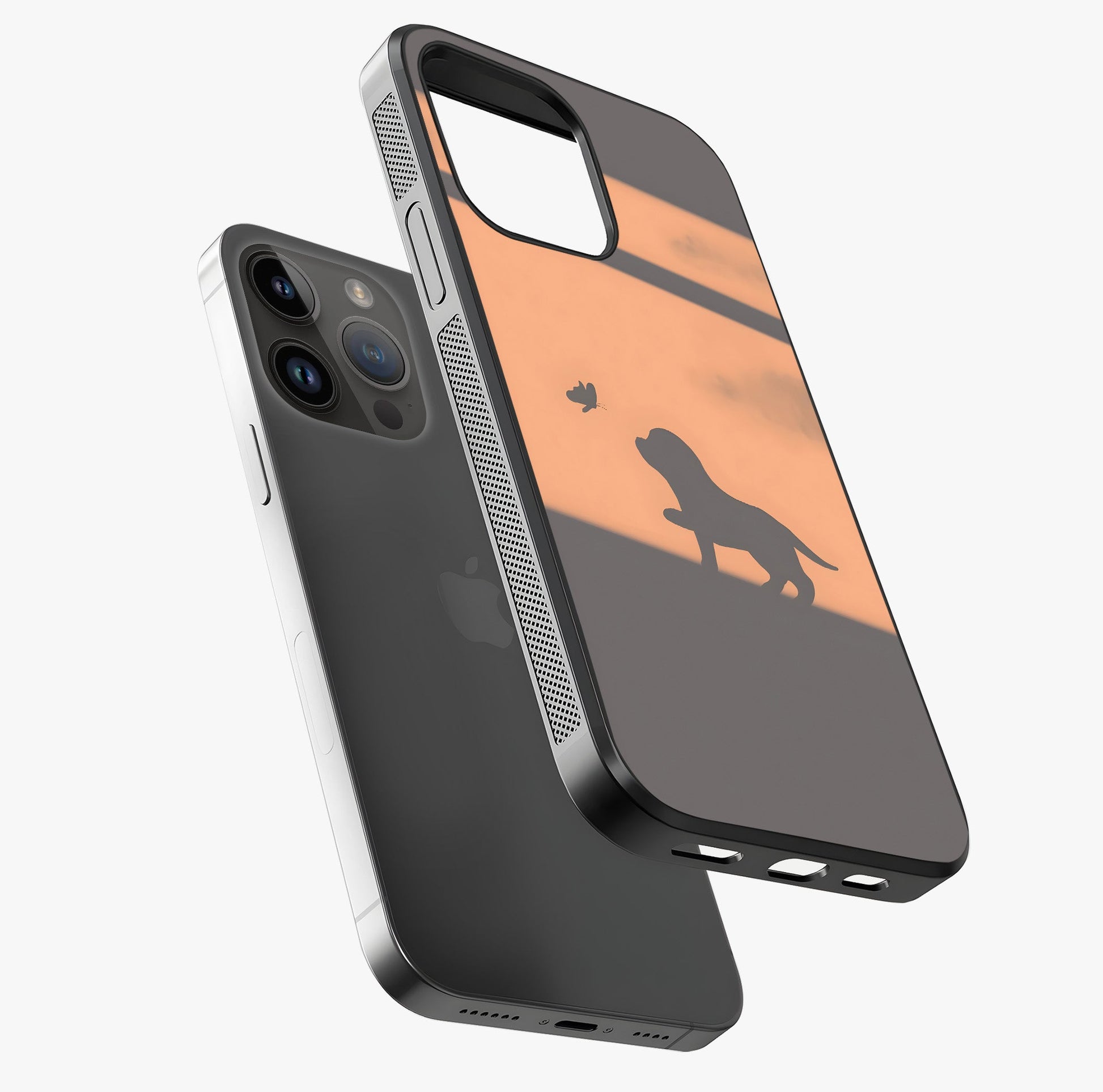 Puppy Shadow Art Glass Case laid diagonally highlighting side profile, edges and glossy glass shine.