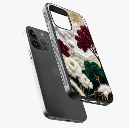 Radiant Bloom Elegance Glass Case laid diagonally highlighting side profile, edges and glossy glass shine.