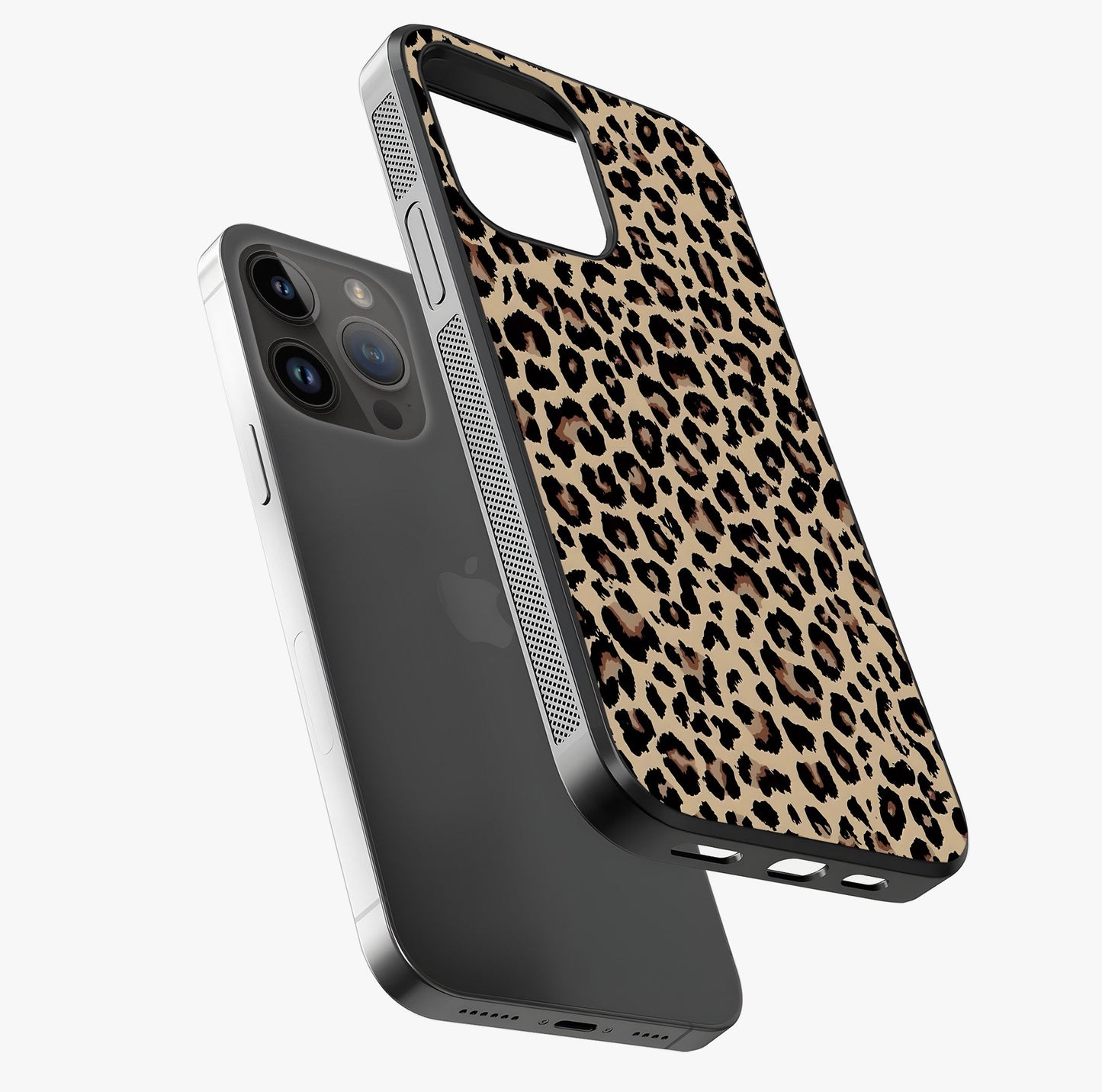 Savage Chic Pattern Glass Case laid diagonally highlighting side profile, edges and glossy glass shine.