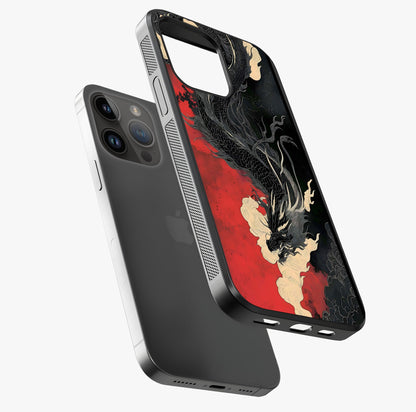 Shadow Dragon Fury Glass Case laid diagonally highlighting side profile, edges and glossy glass shine.