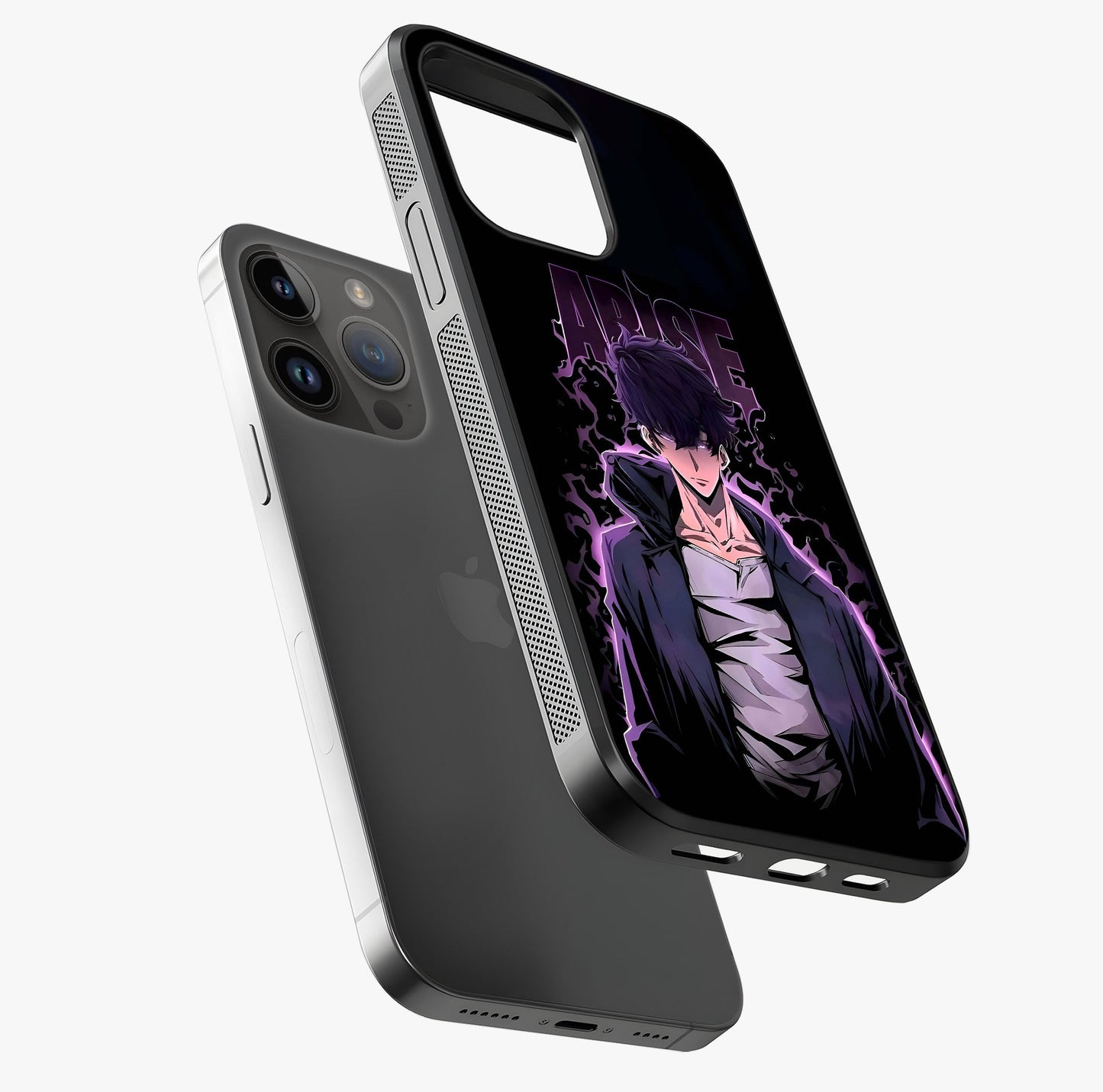 Shadow Monarch Awakening Glass Case laid diagonally highlighting side profile, edges and glossy glass shine.