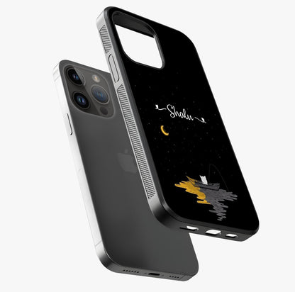 Silent Night Row Glass Case laid diagonally highlighting side profile, edges and glossy glass shine.