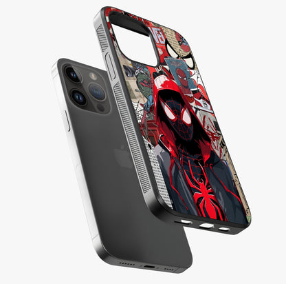 Spider Collage Street Glass Case laid diagonally highlighting side profile, edges and glossy glass shine.