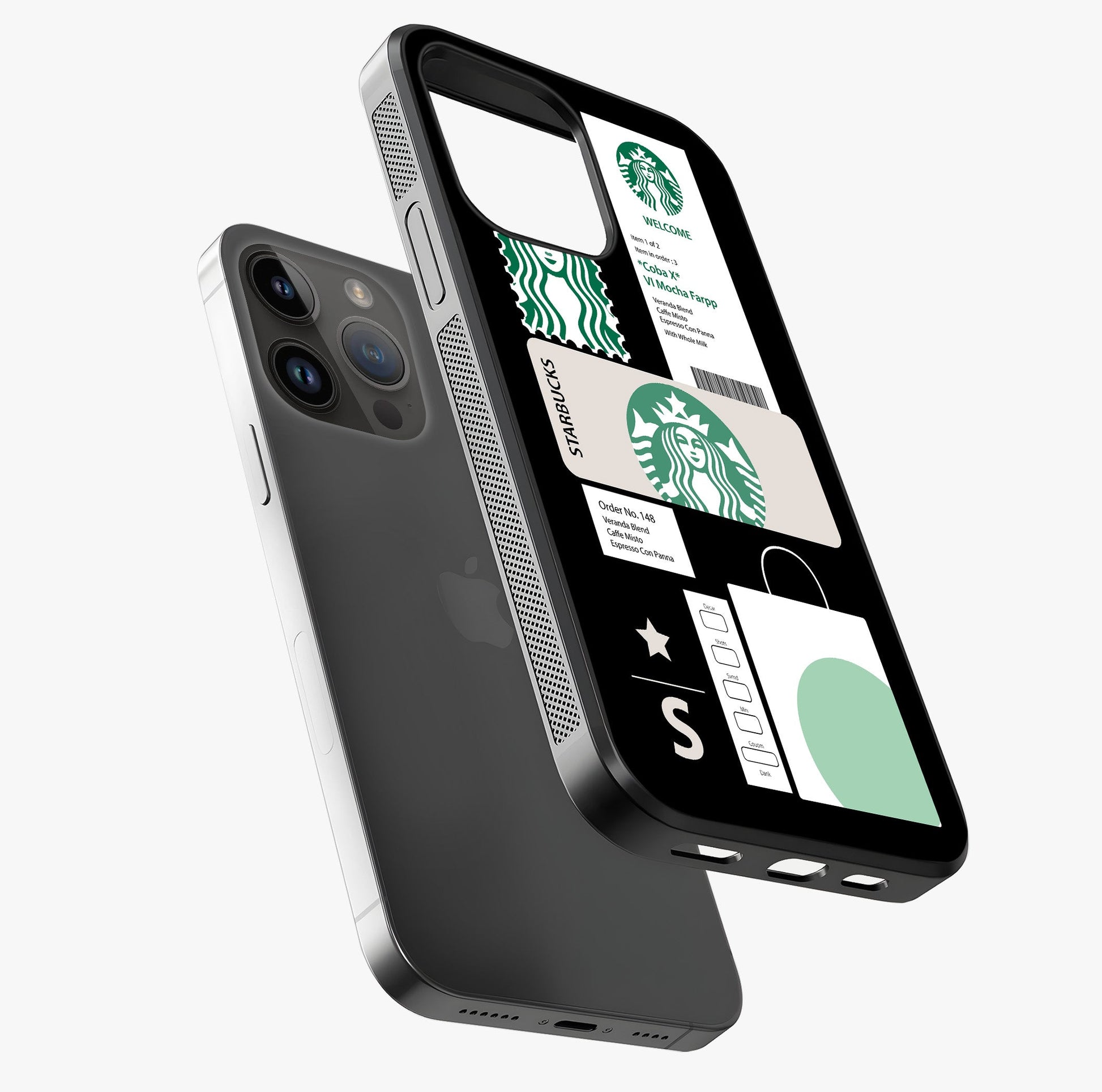 Starbucks Mocha Glass Case laid diagonally highlighting side profile, edges and glossy glass shine.