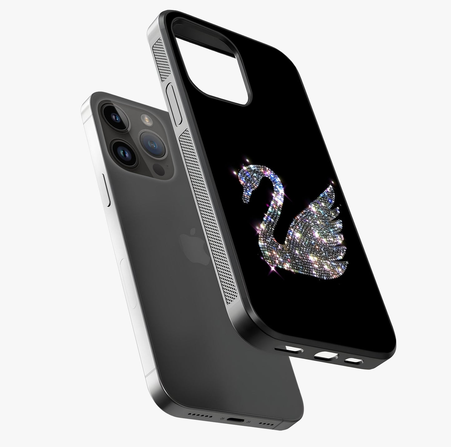 Starlit Swan Grace Glass Case laid diagonally highlighting side profile, edges and glossy glass shine.