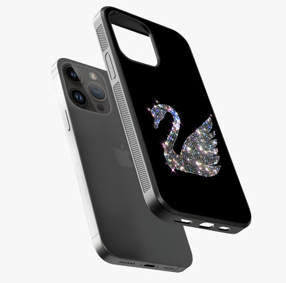 Starlit Swan Grace Glass Case laid diagonally highlighting side profile, edges and glossy glass shine.