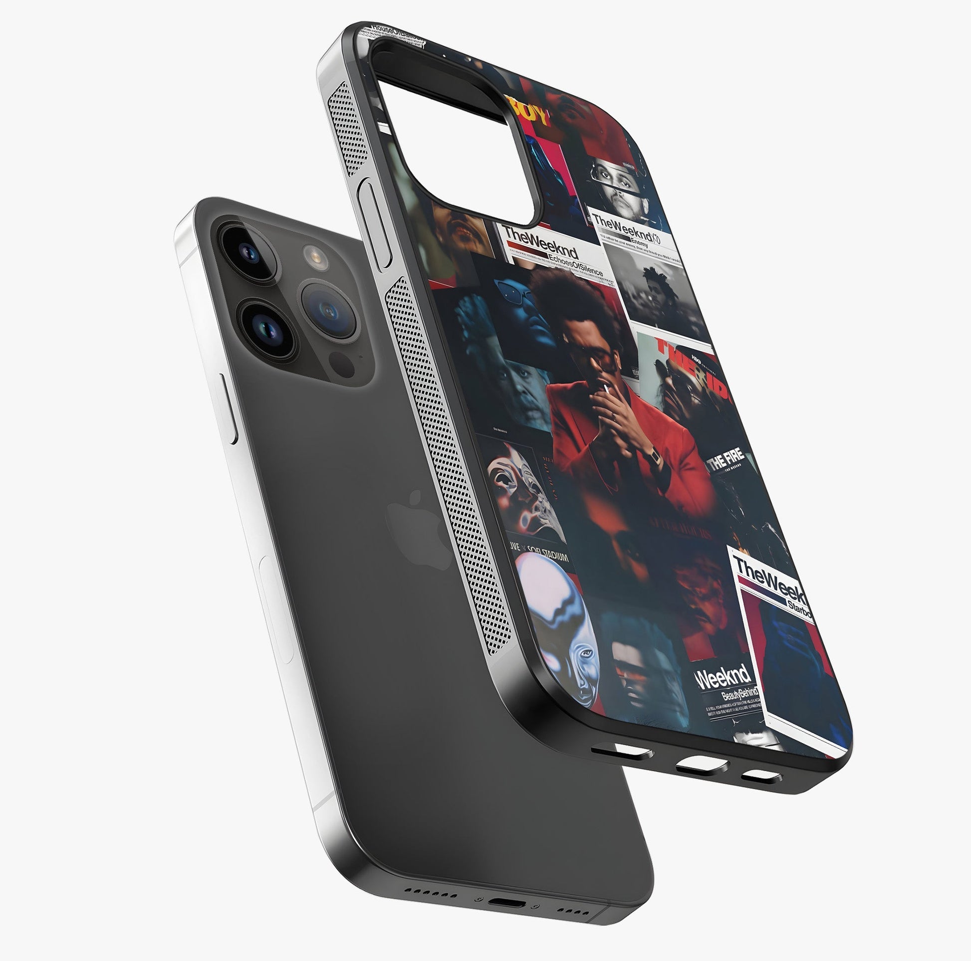 The Weeknd Glass Case laid diagonally highlighting side profile, edges and glossy glass shine.