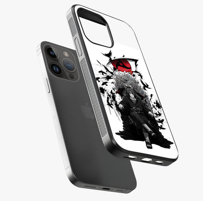 Uchiha Shadow Throne Glass Case laid diagonally highlighting side profile, edges and glossy glass shine.